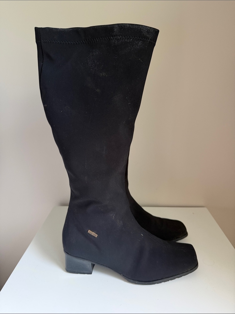 Vintage 90s GORE-TEX Black Stretch Knee High Square Toe Waterproof Boots⁠